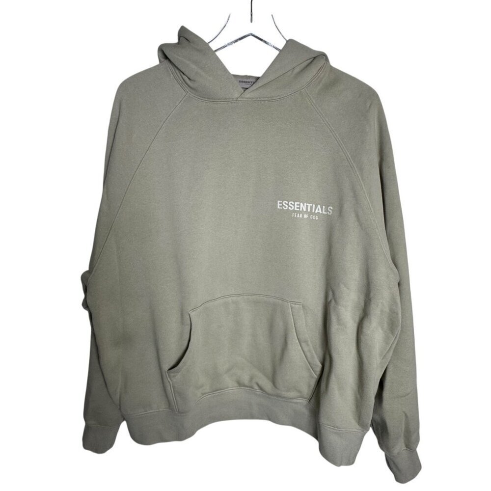 New Essentials Fear Of God Front Logo Pullover Hoodie Sage Size Small